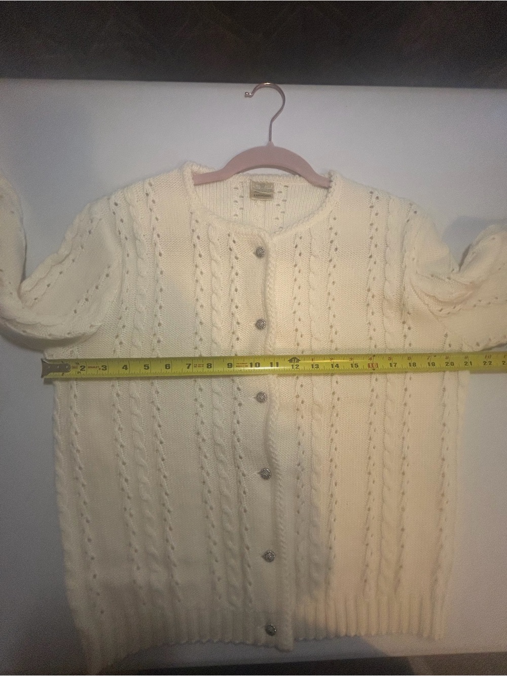 Vintage Cottagecore Grandmacore Cable Knit Cardigan Cream Sweater Size Small 90s - Picture 10 of 11